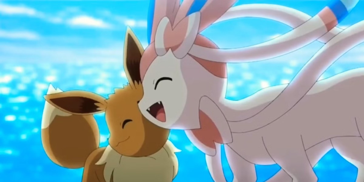 Eevee and Sylveon in Pokemon.