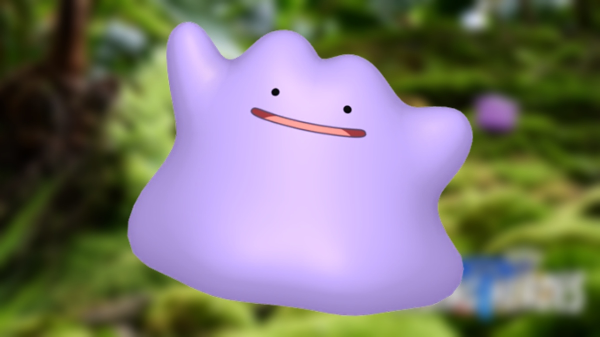 Ditto on a Pokemon GO background