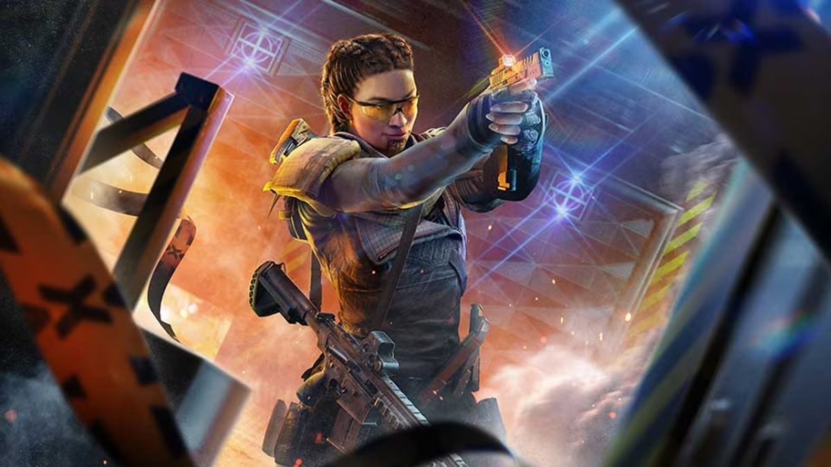 An operator aims a pistol