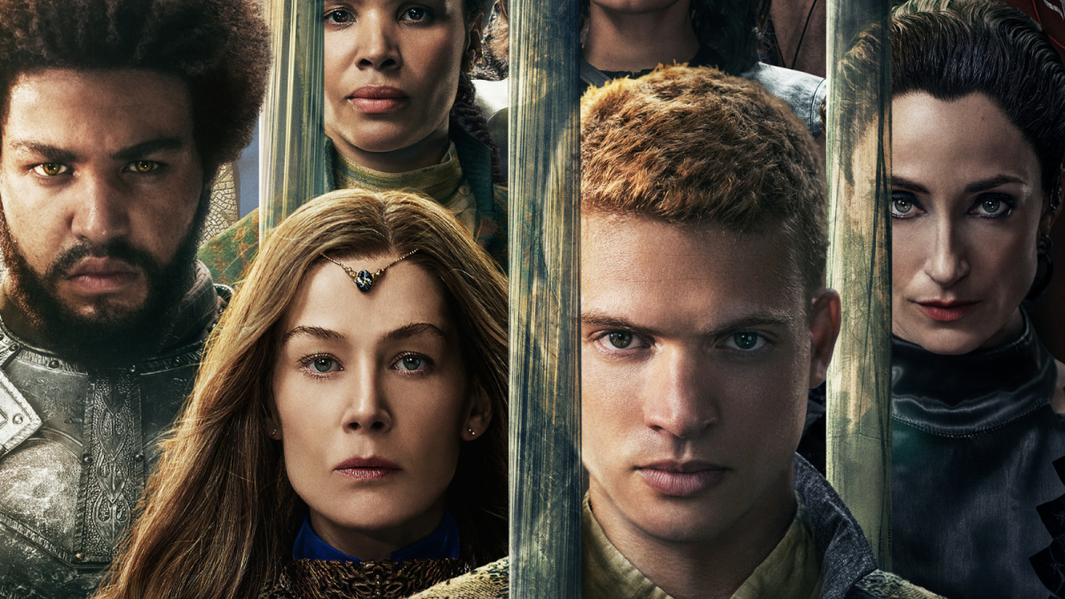 Cropped key art for The Wheel of Time Season 3 featuring the core cast separated by glass columns
